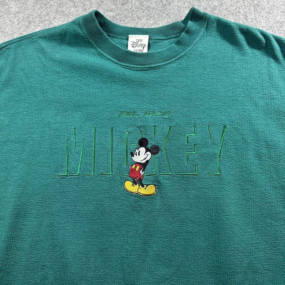 The Disney Store Mickey Mouse Waffle Knit Shirt Mens L Green Embroidered Vtg